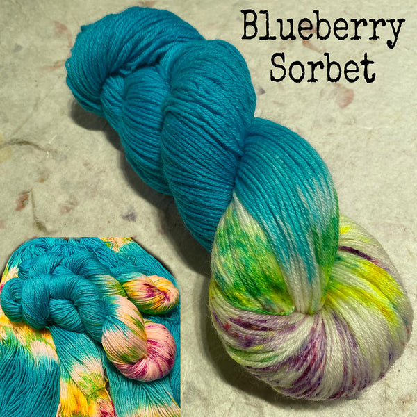 IxCHeL Fibre & Yarns 4ply Sock Yarn colourway Blueberry Sorbet