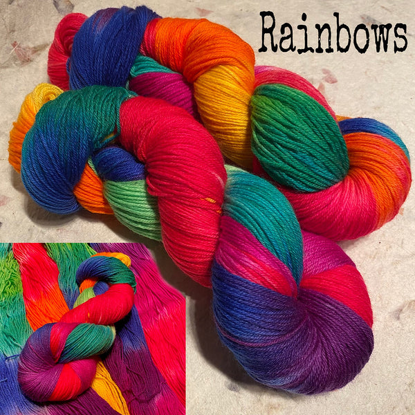 IxCHeL Fibre & Yarns 4ply Sock Yarn colourway Rainbows