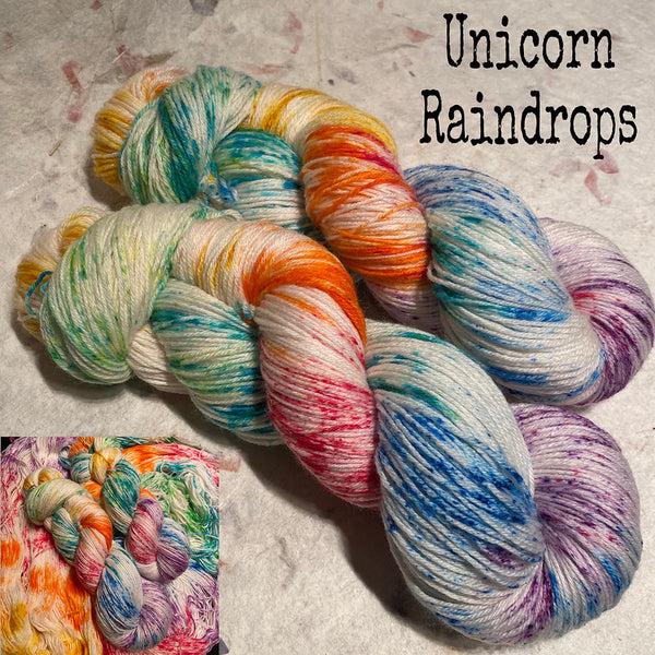 IxCHeL Fibre & Yarns 4ply Sock Yarn colourway Unicorn Raindrops