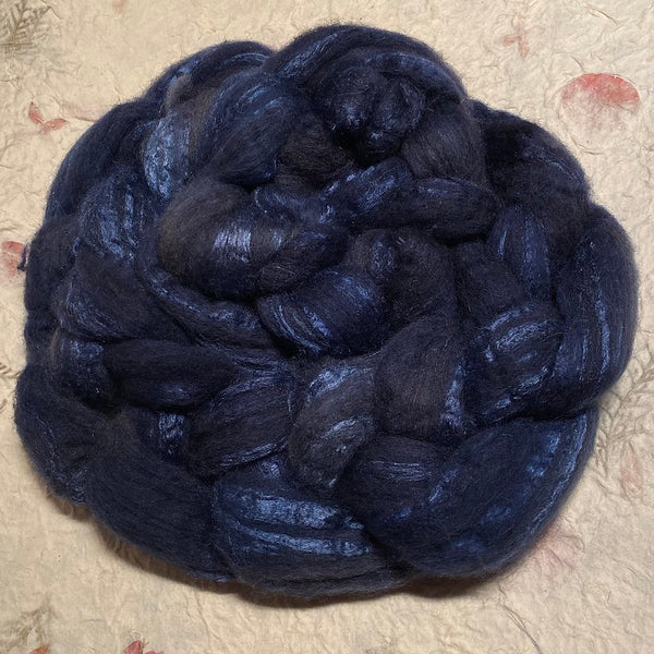 IxCHeL Fibre & Yarns Grey Shetland Mulberry Silk Cashmere Tops colourway Night dyed with Indigo