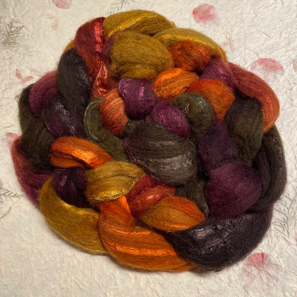 IxCHeL Fibre & Yarns Grey Shetland Mulberry Silk Cashmere Tops colourway Orange Moon Magic