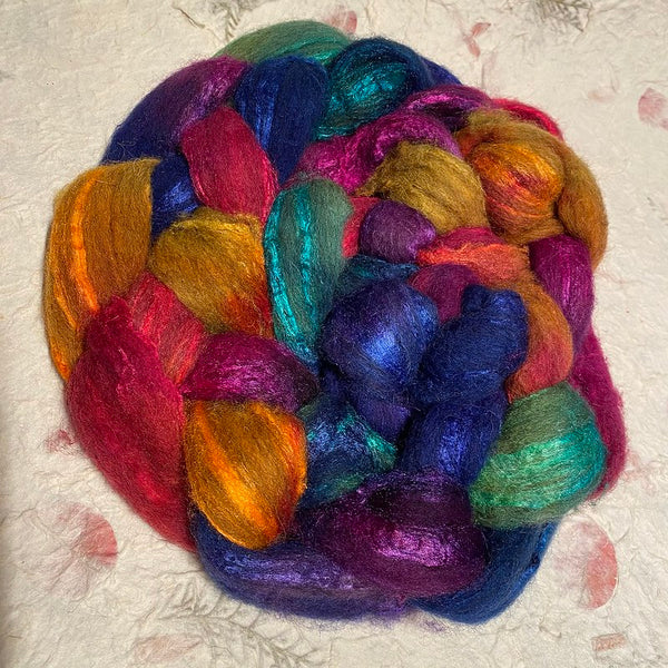 IxCHeL Fibre & Yarns Grey Shetland Mulberry Silk Cashmere Tops colourway Rainbow