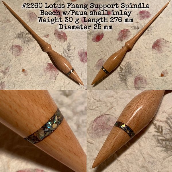 IxCHeL Fibre & Yarns LotBD Lotus Phang Support Spindle crafted in Beech with Paua Shell Inlay #2260