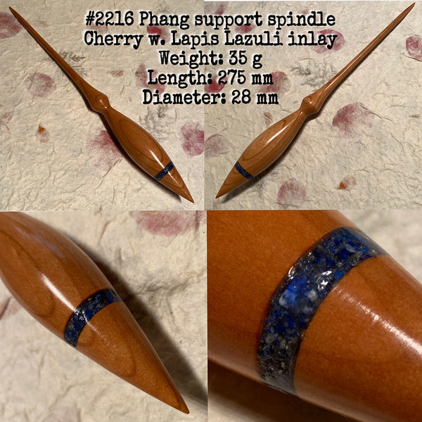IxCHeL Fibre & Yarns LotBD Lotus Phang Support Spindle crafted in Cherry with Lapis Lazuli Inlay #2216