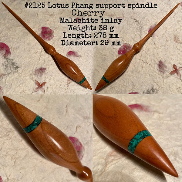 IxCHeL Fibre & Yarns LotBD Lotus Phang Support Spindle crafted in Cherry with Malachite Inlay #2125