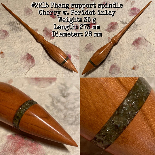 IxCHeL Fibre & Yarns LotBD Lotus Phang Support Spindle crafted in Cherry with Peridot Inlay #2215
