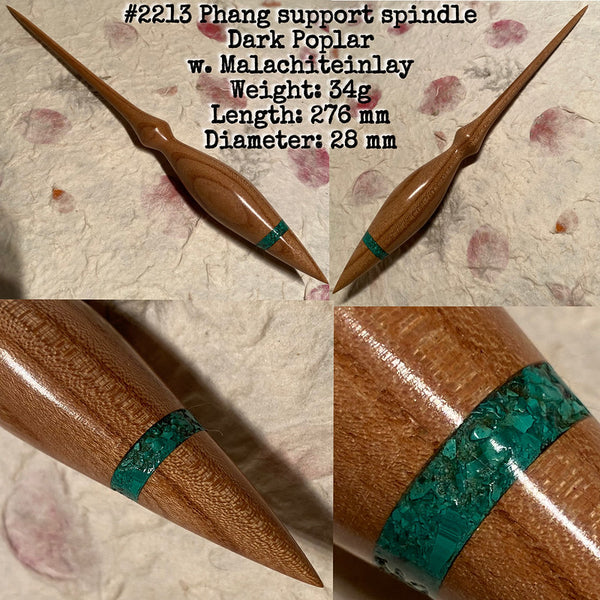 IxCHeL Fibre & Yarns LotBD Lotus Phang Support Spindle crafted in Dark Poplar with Malachite Inlay #2213
