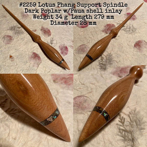 IxCHeL Fibre & Yarns LotBD Lotus Phang Support Spindle crafted in Dark Poplar with Paua Shell Inlay #2259