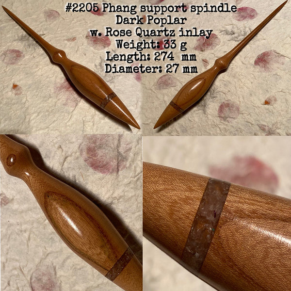 IxCHeL Fibre & Yarns LotBD Lotus Phang Support Spindle crafted in Dark Poplar with Rose Quartz Inlay #2205