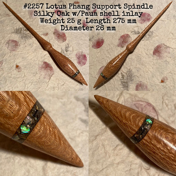 IxCHeL Fibre & Yarns LotBD Lotus Phang Support Spindle crafted in Silky Oak with Paua Shell Inlay #2257