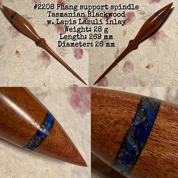IxCHeL Fibre & Yarns LotBD Lotus Phang Support Spindle crafted in Tasmanian Blackwood with Lapis Lazuli Inlay #2208