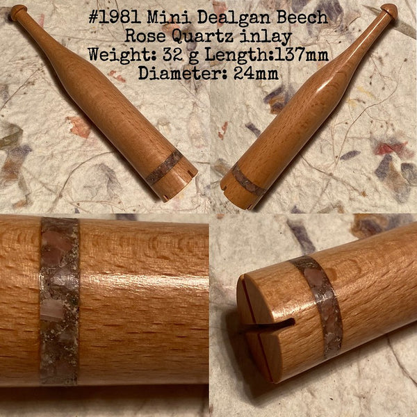 IxCHeL Fibre & Yarns LotBD Mini Dealgan made from Beech with Rose Quartz Inlay #1981