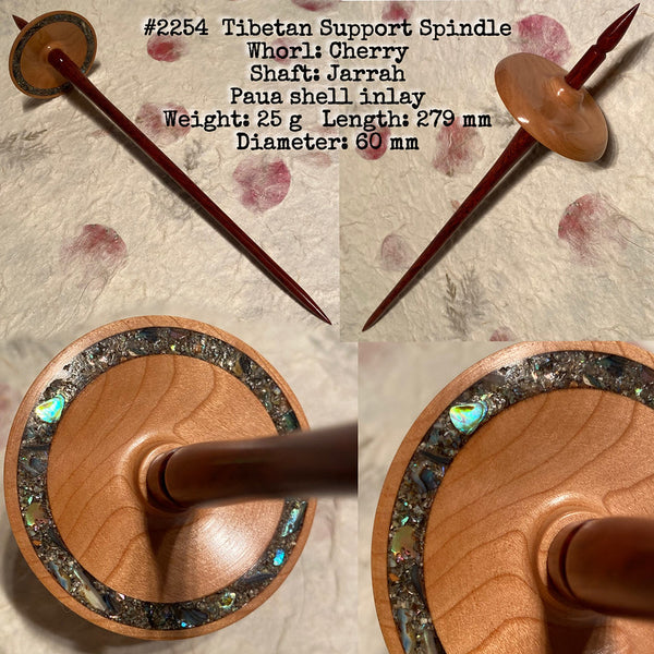 IxCHeL Fibre And Yarns LotBD Tibetan Support Spindle crafted in Jarrah & Cherry with Paua Sheel Inlay #2254