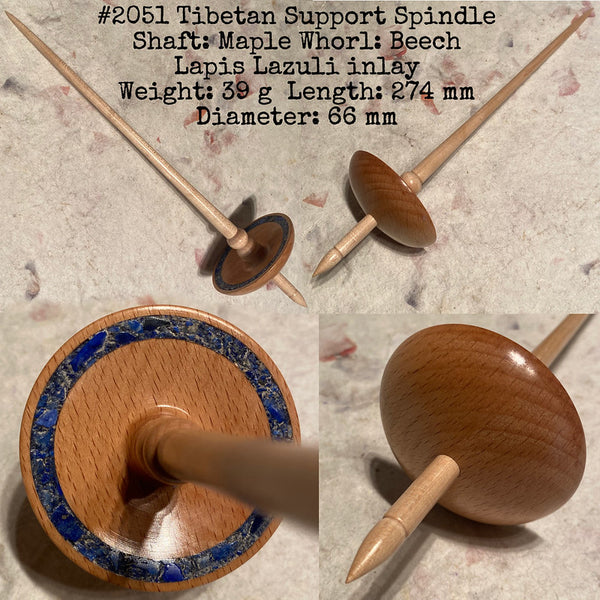 IxCHeL Fibre & Yarns LotBD Tibetan Support Spindle made with Maple, Beech and Lapis Lazuli Stone Inlay #2051