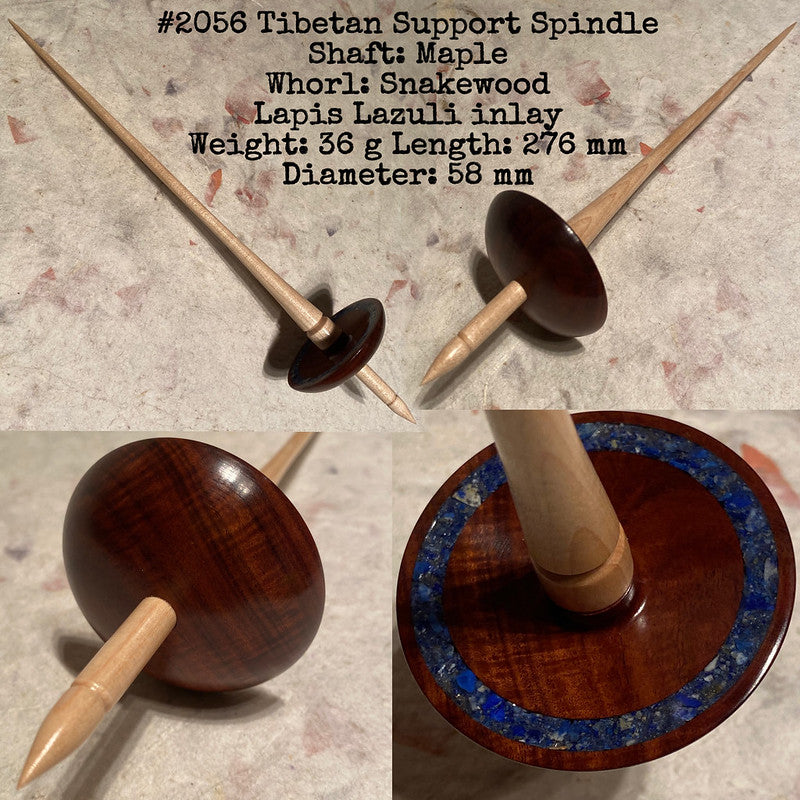 IxCHeL Fibre & Yarns LotBD Tibetan Support Spindle made with Maple, Snakewood and Lapis Lazuli Stone Inlay #2056