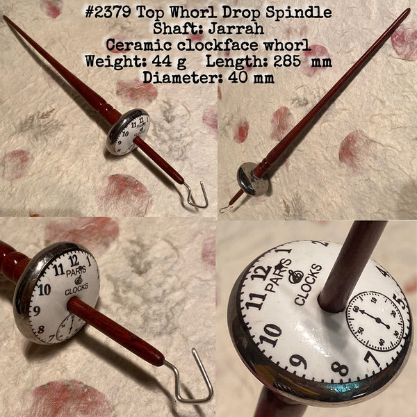 IxCHeL Fibre & Yarns LotBD Top Whorl Drop Spindle Jarrah Ceramic Clockface #2379