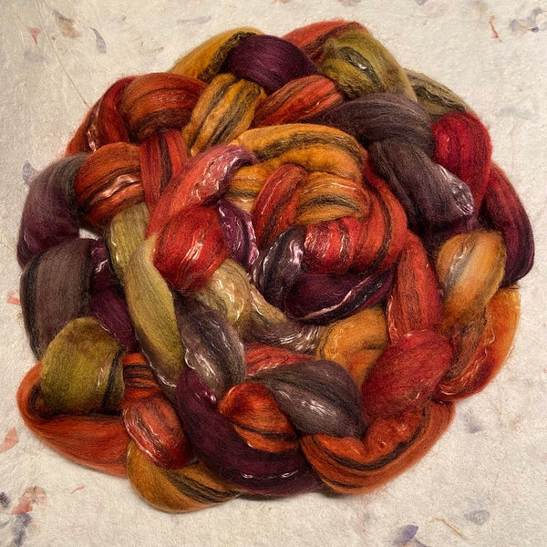 IxCHeL Fibre & Yarns Merino Tencel Silk Tops colourway Dragonfly In Amber
