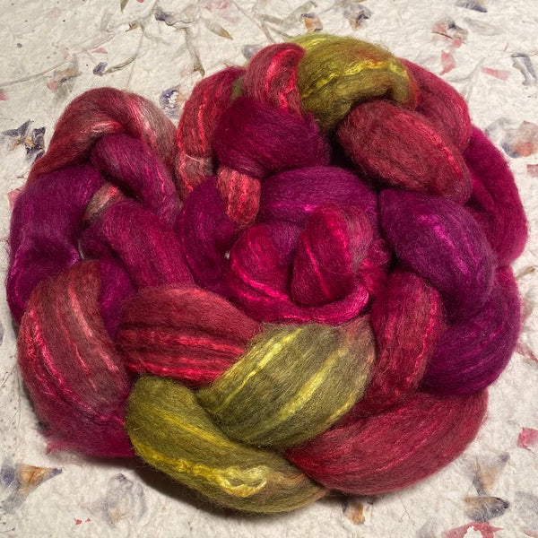 IxCHeL Fibre & Yarns Ouessant BFL Silk Tops colourway Pussy Riot