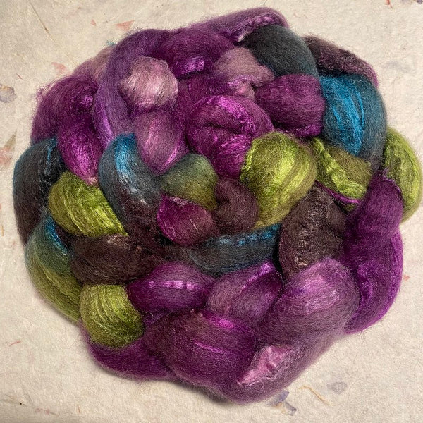 IxCHeL Fibre & Yarns Ouessant BFL Silk Tops colourway Secret Garden