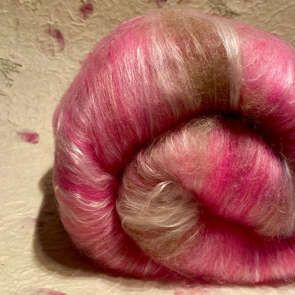 IxCHeL Fibre & Yarns Possum Cashmere Merino Silk Spinning Batts colourway Pink