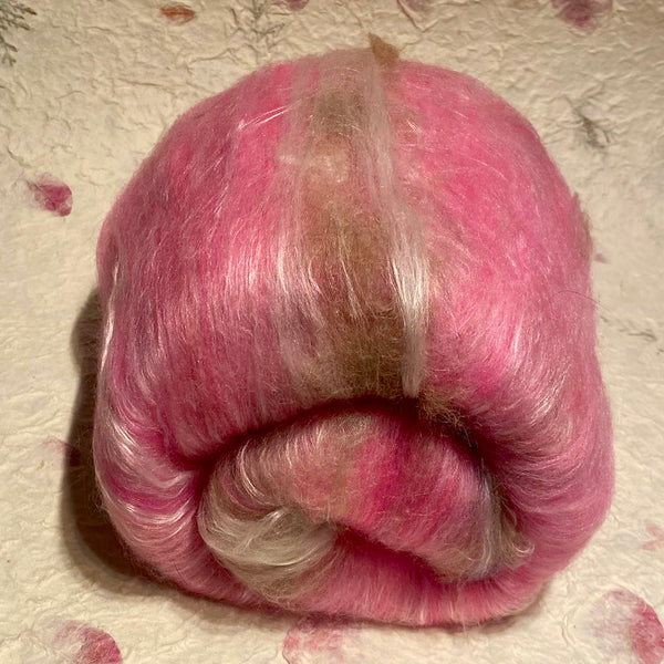 IxCHeL Fibre & Yarns Possum Cashmere Merino Silk Spinning Batts colourway Pink