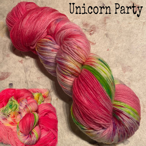 IxCHeL Fibre & Yarns Silver Star 4ply Sock Yarn colourway Unicorn Party