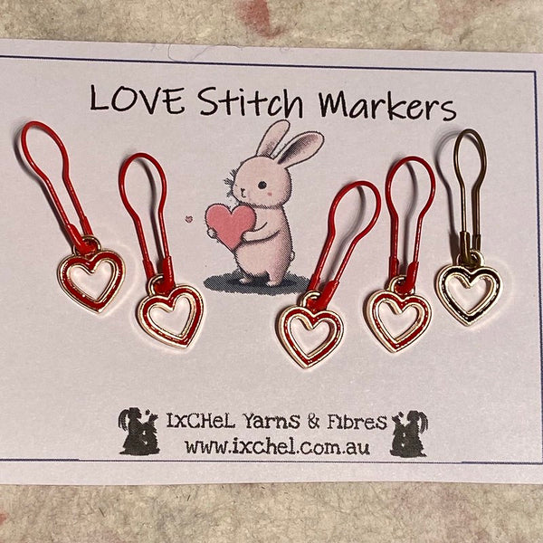 IxCHeL Fibre And Yarns Stitch Markers For knitters Love Heart Red