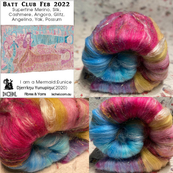 IxCHeL Fibres Art Journey Batt Club Collage of February 2022