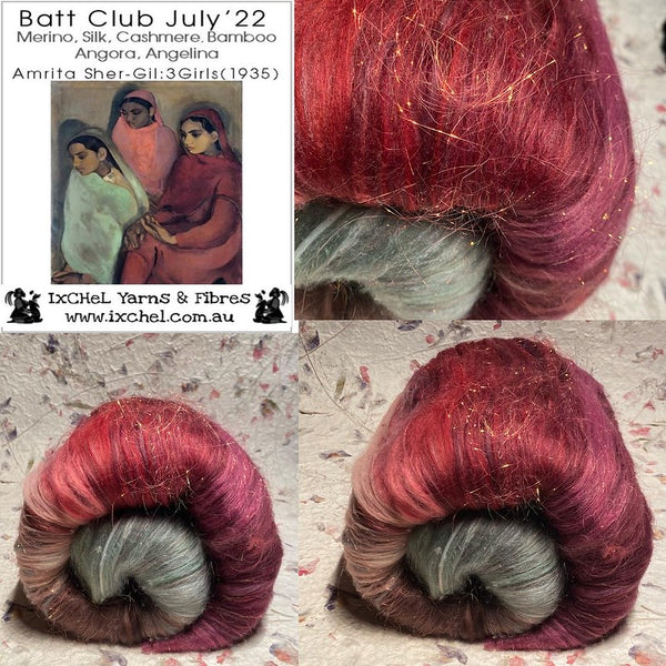 IxCHeL Fibres Art Journey Batt Club Collage of July 2022