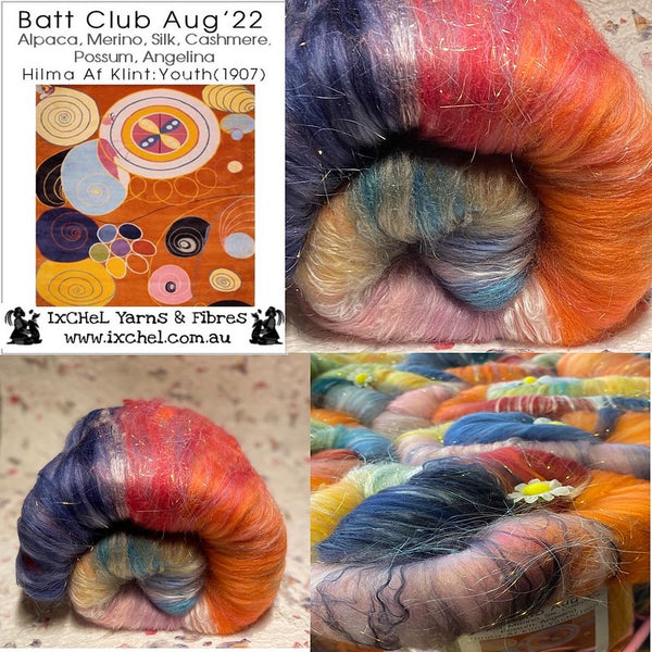 IxCHeL Fibres Art Journey Batt Club Collage of August 2022