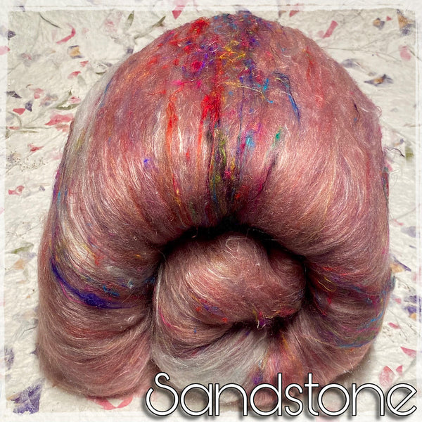 IxCheL Fibre & Yarns Merino Silk Batts with Angora, Sari Silk & Cashmere colourway Sandstone