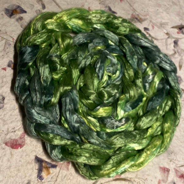 IxCHeL Fibre & Yarns Mulberry Silk Tops colourway Green Fairy