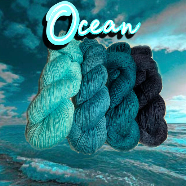 IxCHeL Fibre And Yarns 4ply Sock Yarn Geogradient Set Ocean Captioned