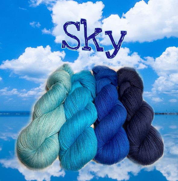 IxCHeL Fibre And Yarns 4ply Sock Yarn Geogradient Set Sky Captioned