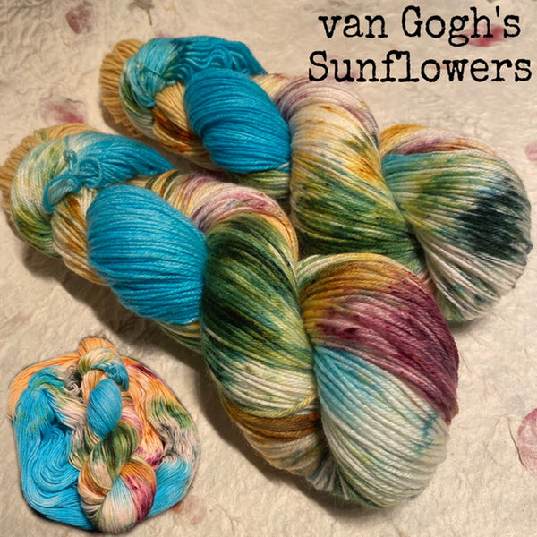 IxCHeL Fibre And Yarns 4ply Sock Yarn colourway van Gogh's Sunflowers