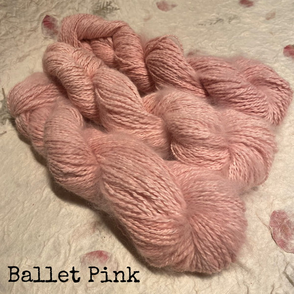 IxCHeL Fibre & Yarns 100% Angora Bunny 4ply Handspun Yarn colourway Ballet Pink