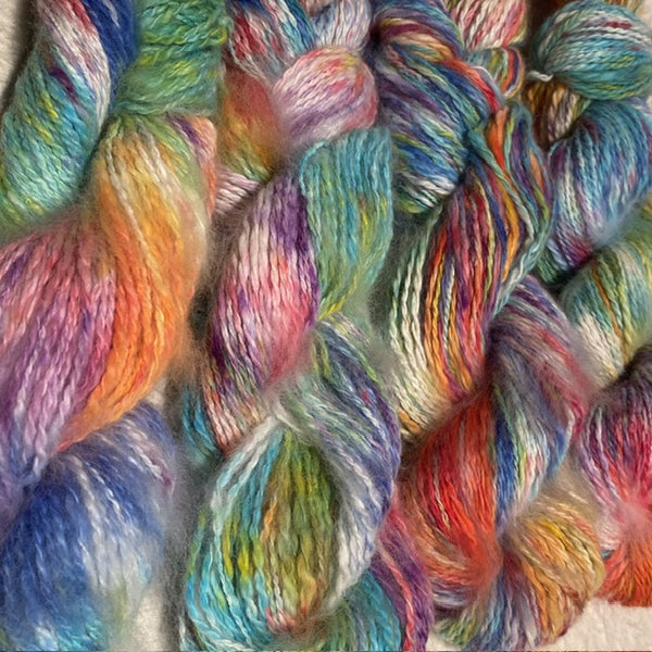 IxCHeL Fibre & Yarns 100% Angora Bunny 4ply Handspun Yarn colourway Combination Close Up