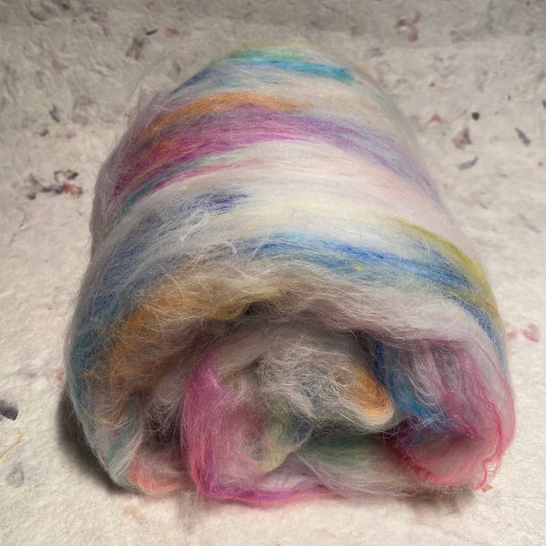 IxCHeL Fibre & Yarns Angora Silk Cashmere Batts colourway Rainbow