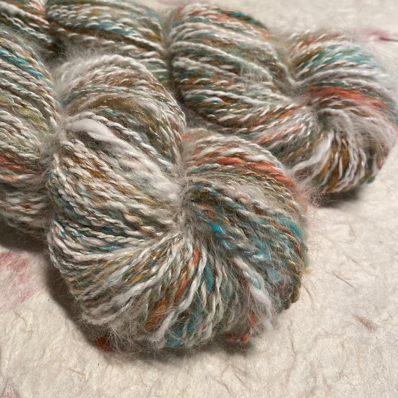 IxCHeL Fibre & Yarns Angora Silk Cashmere Hand Spun Yarn colourway Snow Gum