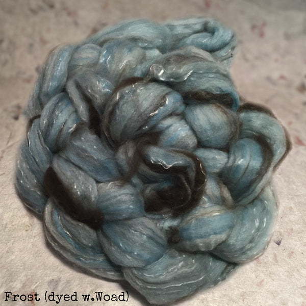 IxCHeL Fibre And Yarns Bunny Bison Bliss BBB Tops colourway Frost dyed with Woad