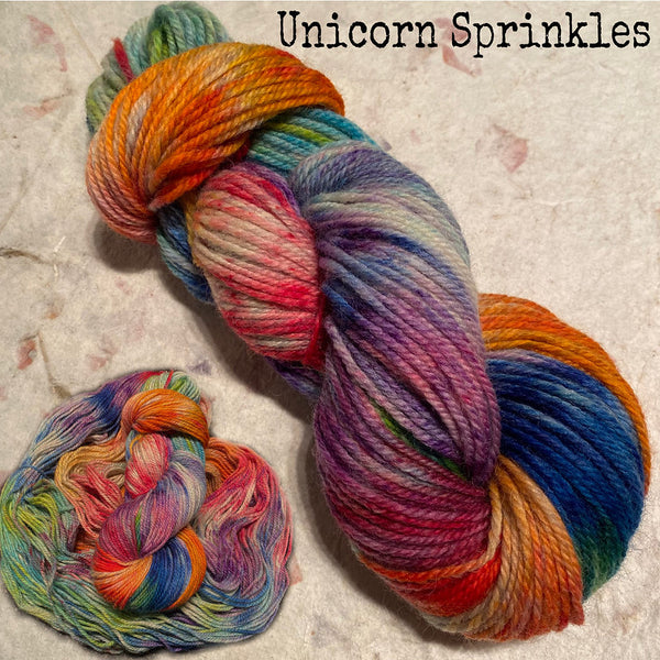 IxCHeL Fibre & Yarns 8ply DK Merino Yarn 'GAIA' colourway Unicorn Sprinkles