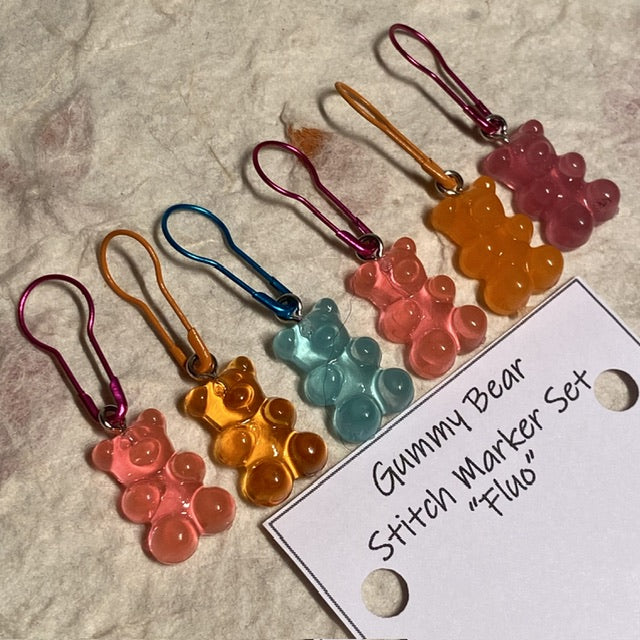 IxCHeL Fibre & Yarns Gummy Bear Stitch Marker Set of 6 colourway Fluro