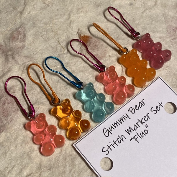 IxCHeL Fibre & Yarns Gummy Bear Stitch Marker Set of 6 colourway Fluro