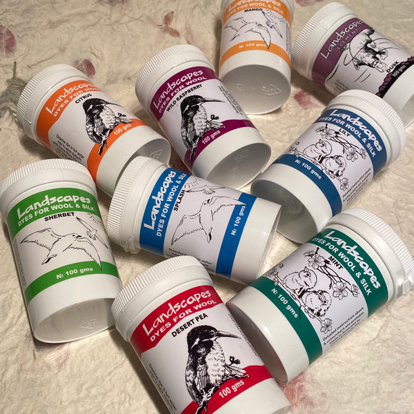 IxCHeL Fibre And Yarns Landscapes Dyes Various Tubs Laid Out On Display Poster