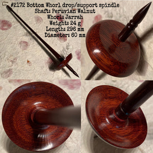 IxCHeL Fibre & Yarns LotBD Bottom Whorl Drop & Support Spindle crafted in Peruvian Walnut & Jarrah #2172