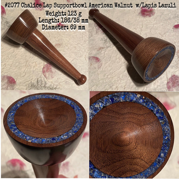 IxCHeL Fibre & Yarns LotBD Chalice Lap Spindle Bowl made of American Walnut with Lapis Lazuli Stone Inlay #2077