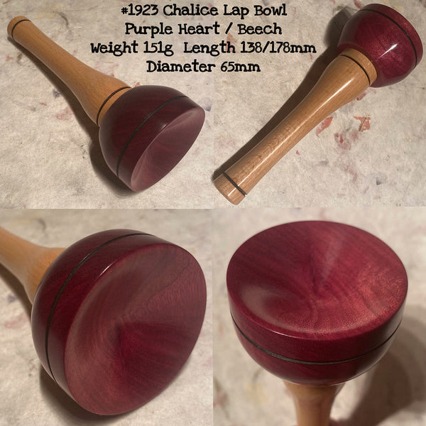 IxCHEl Fibre & Yarns LotBD Chalice Lap Support Bowl #1923 Beech Shaft & Purple Heart Bowl with Decorative Burnt Rings 