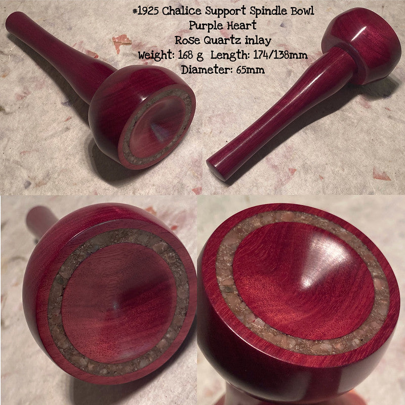 IxCHeL Fibre & Yarns LotBD Chalice Lap Support Bowl #1925 Purple Heart Shaft & Bowl with Rose Quartz Stone Inlay