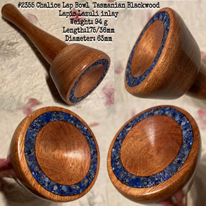IxCHeL Fibre & Yarns LotBD Chalice Lap Support Bowl made from Tasmanian Blackwood with Lapis Lazuli Inlay