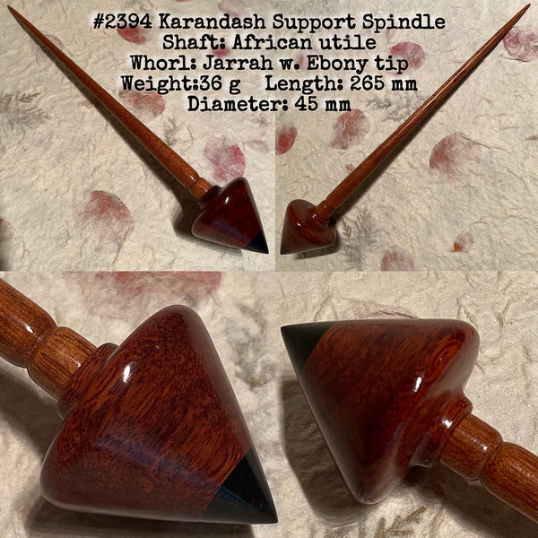 IxCHeL Fibre & Yarns LotBD Karandash Support Spindle made from African Utile Jarrah with Ebony Tip #2394